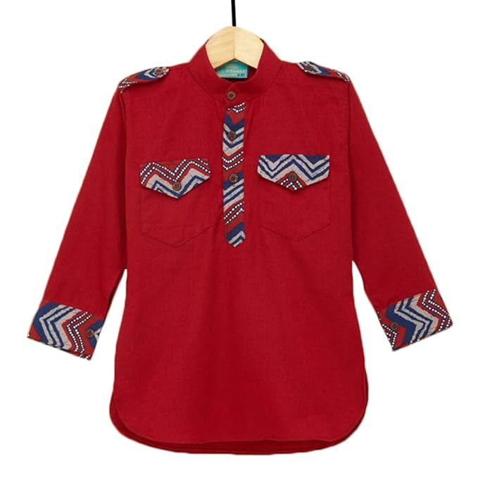 LIL PITAARA By Hopscotch Boys Pure Cotton Kurta in Red Color