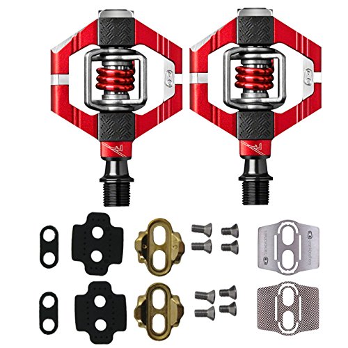 CRANKBROTHERs Crank Brothers Candy 7 Bike Pedals (Red) with Premium Cleats and Shoe Shields Pair for Traction