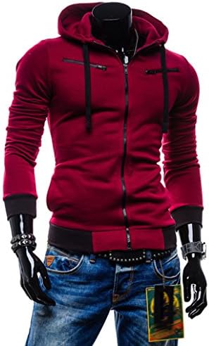Rouquyanq Men Hoodies Jacket Brand Clothing Fashion Zip Hoodie Man Casual Slim Hoody Sweatshirt Sportswear moletom Wine Red XXL