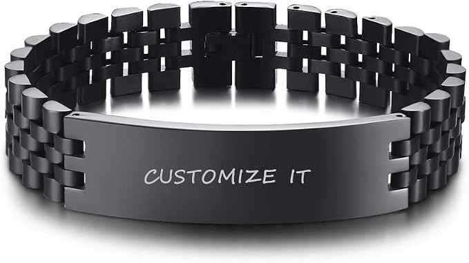 PJ Jewelry Personalized Engraved Mens Watch Band Wristband
