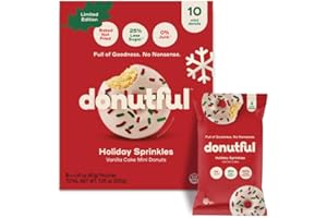 Donutful Holiday Sprinkles Mini Donuts – Baked Not Fried, Less Sugar, Nothing Artificial, Non-GMO, Individually Wrapped Snack Packs (30 Donuts/Box)