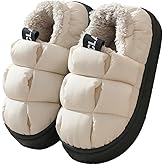 Rungion Furry Puffer Slippers for Women Men Warm Plush Lining House Slippers Comfy Wrap Heel Indoor Sandals Winter Outdoor