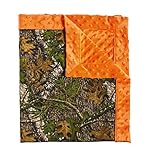 Blossoms and Buds Mossy Oak and Orange Minky Dot Blanket