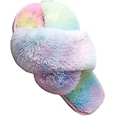 LZLER Women’s Cross Band Slippers, Soft Plush Fleece Lightweight Non Slip Open Toe Flip Flop Shoes House Indoor Outdoor Fur Fuzzy Slippers