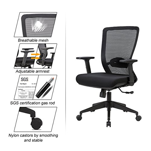 YAMASORO Mid-Back Mesh Office Chair Multifunction Swivel Chair,Computer Desk Task Chair with Adjustable Arms Black