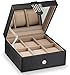 Glenor Co Watch Box for Women - 6 Slot Classic Watch Case Display Organizer, with Modern Buckle Closure for Womens Jewelry Watches, Women's Storage Boxes Holder Boasts Large Mirror - PU Leather Black