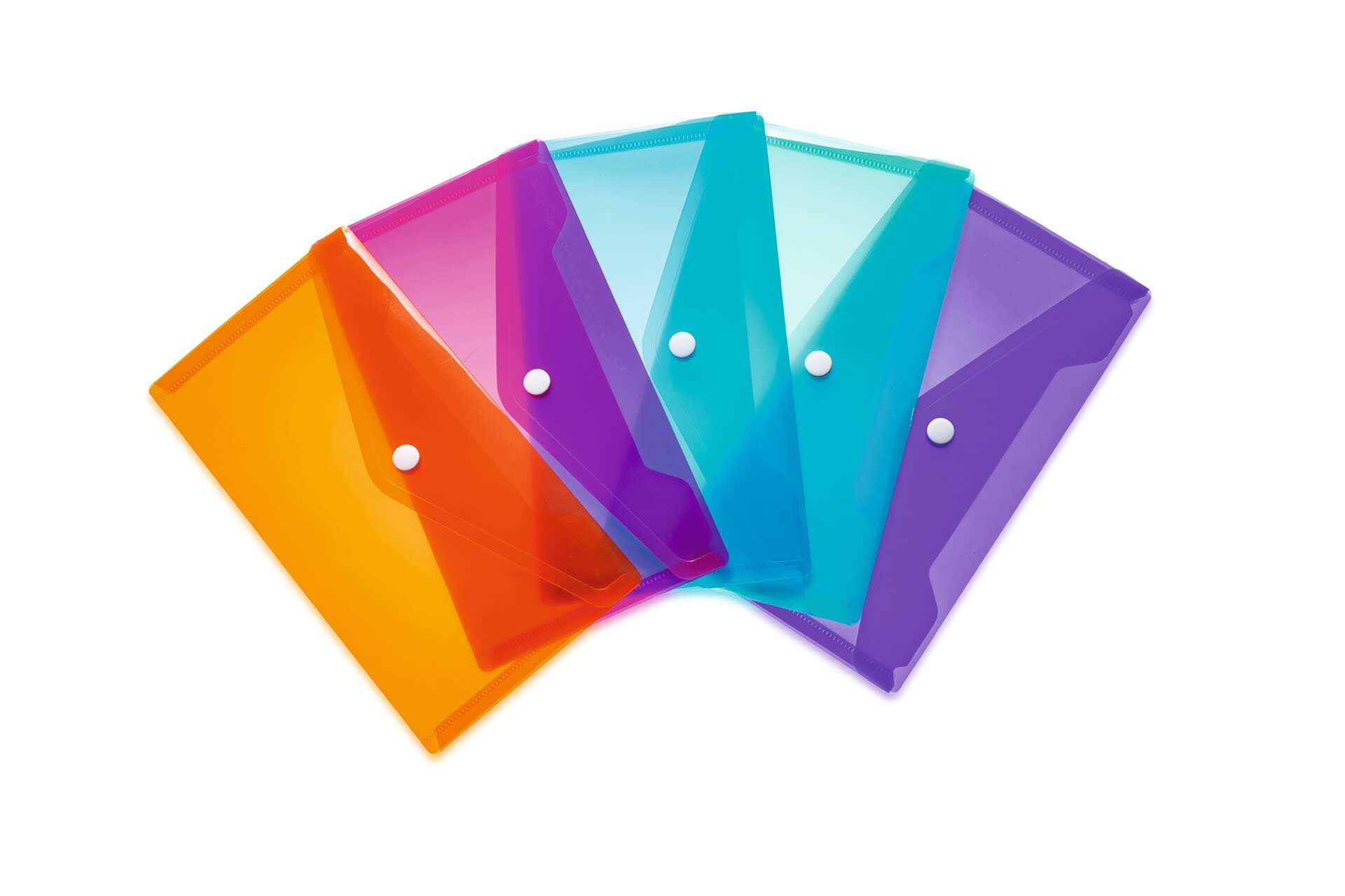 HERMA 20037 Document Wallets DIN Long Transparent Colourful, Pack of 5, Small Transparent Pockets Envelopes with Press Stud Fastening, Plastic Envelopes for School, Travel, Orange, Pink, Light Blue,