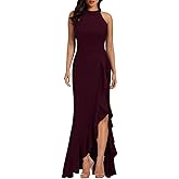 WOOSEA Women's High Neck Split Bodycon Mermaid Evening Cocktail Long Dress