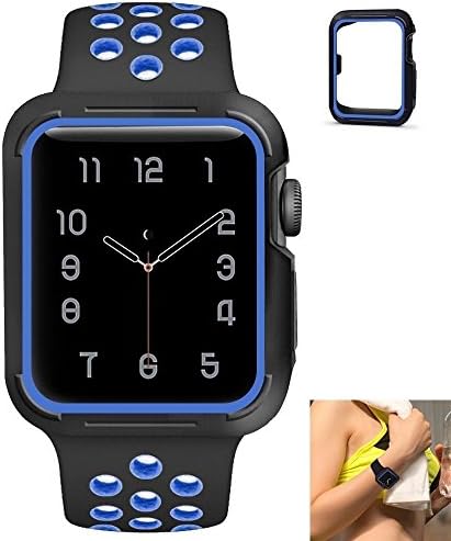 Apple Watch Band 42mm Strap Silicone Durable Replacement Campaign Apple Watch Series 3 Series 2 Series 1 (blue /black)