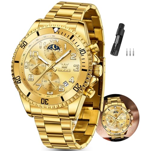 OLEVS Watches Men Waterproof Luxury Big Face Mens Watch Stainless Steel Day Date Quartz Analog Dress Watches for Men Luminous Relojes De Hombre (Green/Blue/Black/Gold)