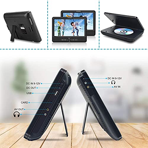 FANGOR 10’’ Dual Car DVD Player Portable Headrest CD Players with 2 Mounting Brackets, 5 Hours