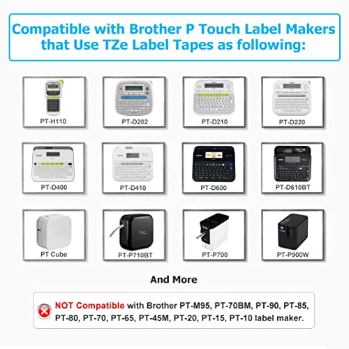 6 Pack Compatible with Brother P Touch 12mm 0.47 Inch Laminated TZ