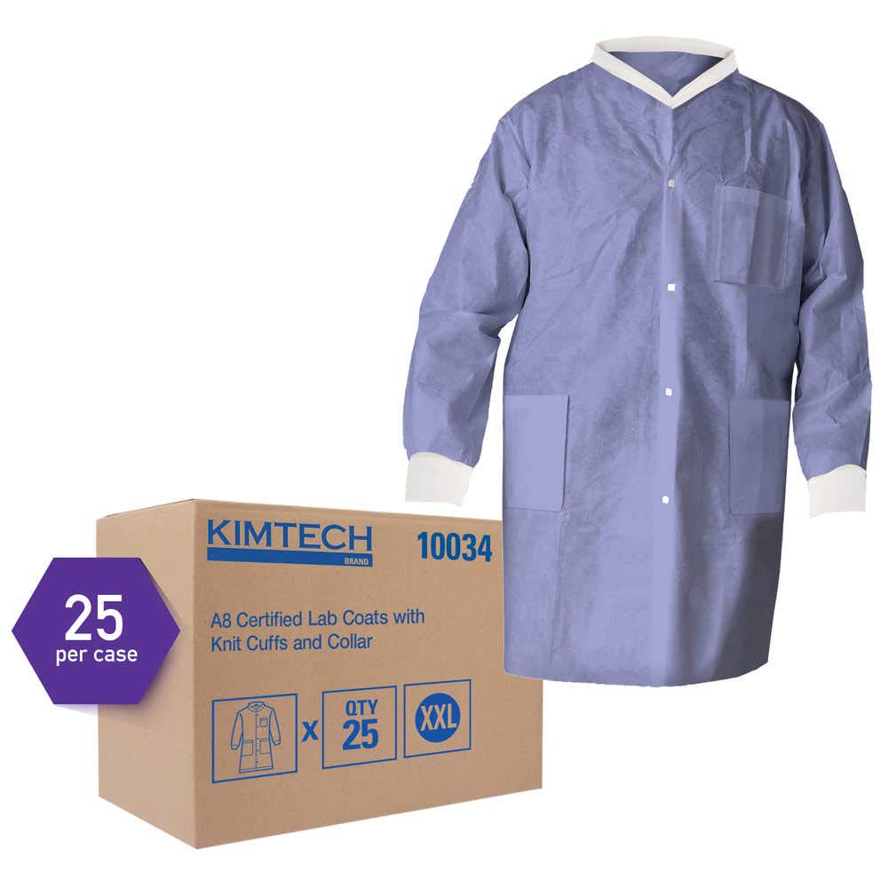 Kimberly Clark Basic Plus Lab Coats 10034 Protective 3 Layer Sms Fabric Knit Collar Cuffs Unisex Blue 2xl 25 Case Amazon Com Industrial Scientific