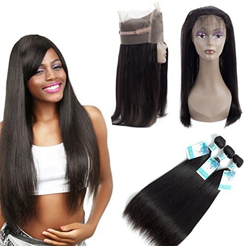 Body Wave Human Hair Bundles with Frontal 16 18 20+14 inches, 13x4 Lace Frontal With 3 Bundles Brazilian Hair Weave Natural Color