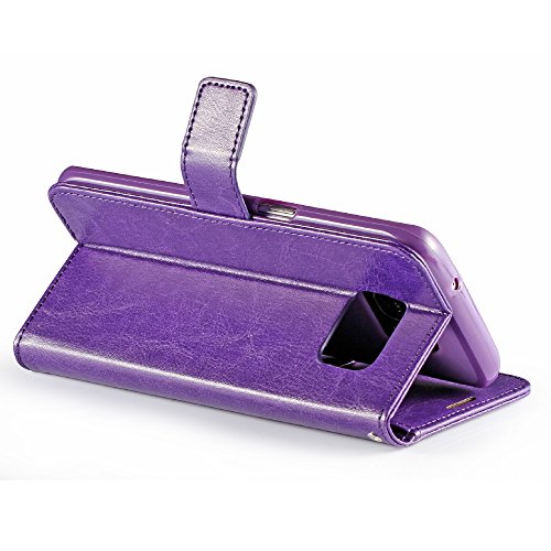 Samsung Galaxy S7 Edge Case, HLCT PU Leather Case, with Soft TPU Protective Bumper, Built-in Kickstand, Cash and Card Pockets (Purple) - Thumbnail 2