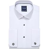 Gollnwe Men's Dress Shirt French Cuff Shirt for Men Slim Fit Stretch Spread Collar with Metal Cufflink
