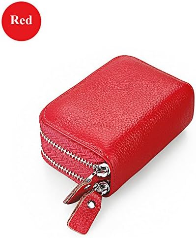Credit Card Holder Genuine Leather Business Card Holder Multifunctional Wallet (Red)