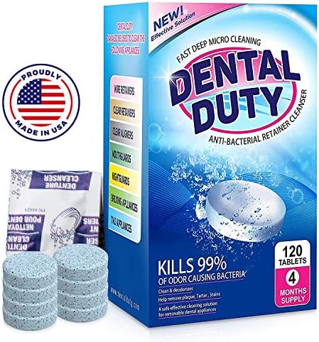 120 Retainer and Denture Cleaning Tablets -(4 Months Supply)- Cleaner Removes Bad Odor, Plaque, Stains from Dentures, Retainers, Night Guards, Mouth Guards & Removable Dental Appliances. Made in USA.