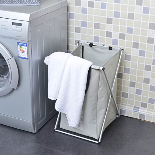 ESHOW 13.4“x15”x22.4“ 600D polyester (oxford) Large Laundry Hamper, 1Section Easy Assembly Washing Cloth Basket Soter, Laundry Basket with Aluminum X-Frame (light grey-1) - Thumbnail 3