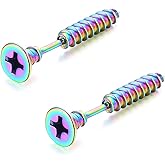 Punk Ttitanium Stainless Steel Screw Earrings Piercing Stud for Men Women Halloween Rock Hypoallergenic Jewelry