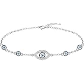 Evil Eye Bracelet for Women Sterling Silver Greek Dainty Blue Lucky Chain Link Charm for Protection Jewelry Gifts