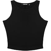 OThread & Co. Women's Basic Crop Tops Stretchy Casual Crew Neck Sleeveless Crop Tank Top