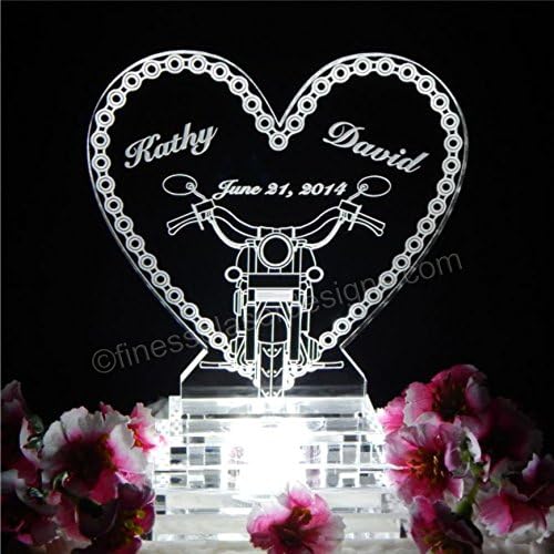 Motorcycle Chain Lighted Wedding Cake Topper Acrylice Cake top Biker Theme Personalized Engraved