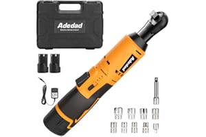 Adedad Cordless Ratchet Wrench Set, 3/8" 12V Battery Powered Ratcheting Wrench Tool Kit with 2 Batteries and Charger,Electric Ratchet 40Ft-lbs 400 RPM