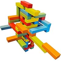 Wooden Bricks 45 Magnetic Building Blocks, Magnetic Building Set consisting of 25 Colorful Wooden Bricks with 2 Magnets, 15 Colorful Wooden Bricks with 3 Magnets, 5 Colorful Wooden risers