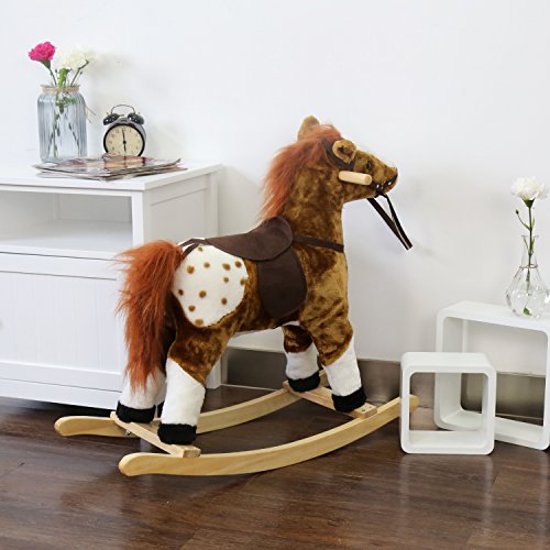 Peach Tree Baby Kids Plush Toy Rocking Horse Pony with Realistic Sounds for Children's Day Gift Rocking Horse Birthday Present, Brown