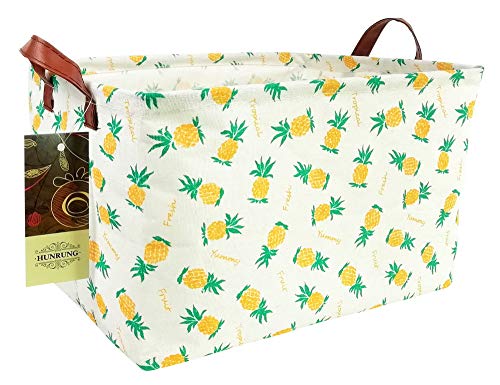 HUNRUNG Rectangle Storage Basket Cute Canvas Organizer Bin for Pet/Kids Toys, Books, Clothes Perfect for Kid Rooms/Playroom/Shelves (Pineapple)