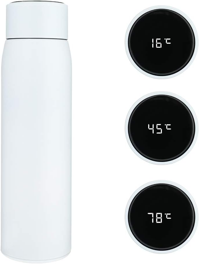 Jiangeshuh Smart Water Bottle Cup, Vacuum Insulated Double Walled Stainless Steel Water Bottle Keep Drink Hot & Cold, Temperature Display Sports Drink Flasks(White)