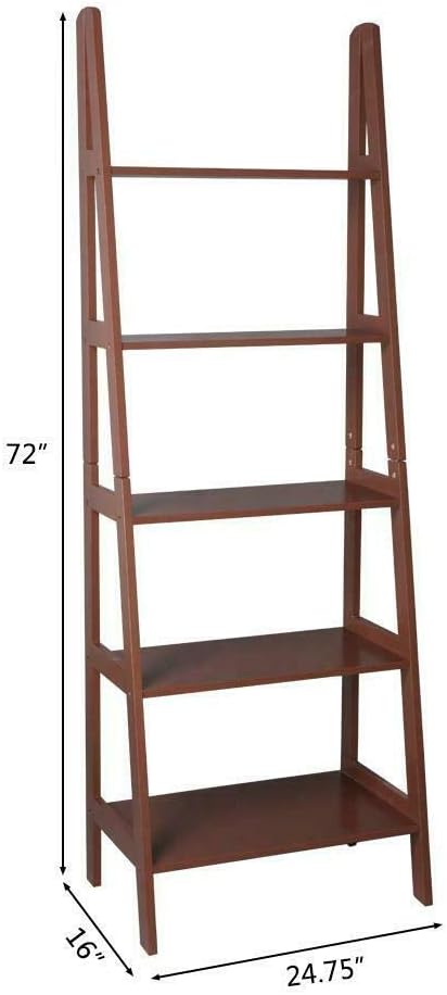 Ideal Storage Space - Tall Displays, Perfect for books, collectibles, Classic Features Accent Decor Placement Naturally - 5 Layer Leaning Ladder Shelf Bookcase Bookshelf Storage Shelves Unit Holder.
