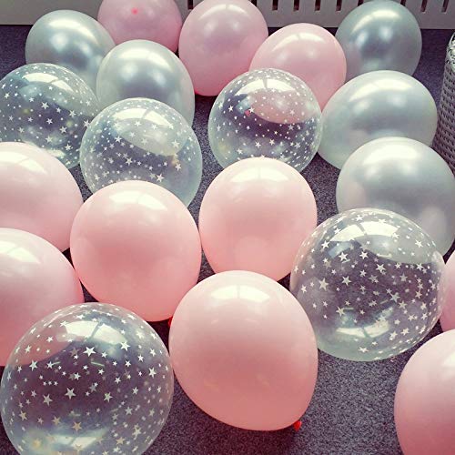 100pcs 12inch Pink and Star Printed Latex Balloon for Birthday Party Decoration Baby Shower Supplies Wedding Ceremony Balloon Anniversary Decorations Arch Balloon Tower