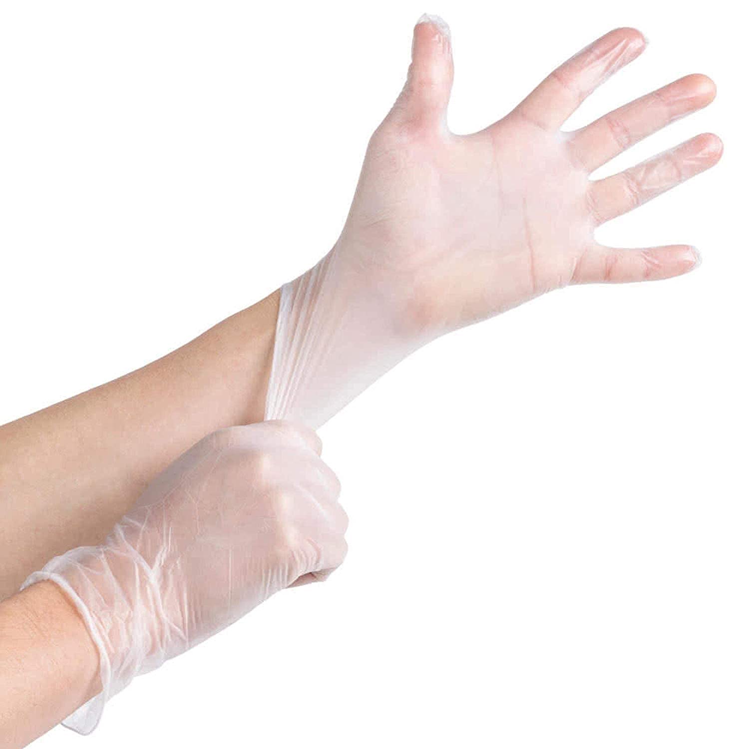 G4GADGET 100 Pack Clear Vinyl Gloves Medium | Disposable Gloves Powder & Latex Free | Food Safe, Cleaning, Kitchen, Hair Dye, Cooking, Gardening Use