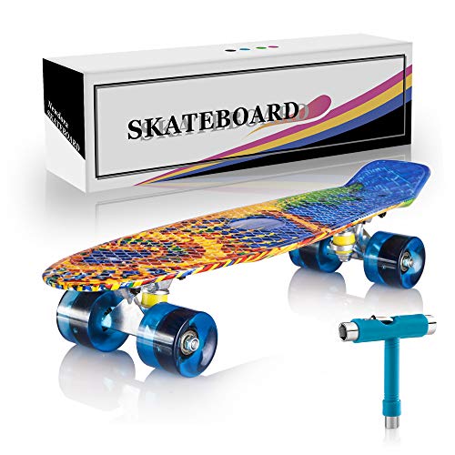 Newdora 22" Complete Skateboard Cruiser with Colorful LED Li
