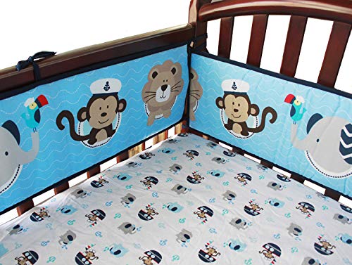 Amomo Crib Bumpers Breathable Baby Bumper Pads 4 Piece for Baby Girl Boy (Blue-Animals） - Thumbnail 5
