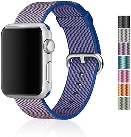 Woven Nylon Fabric Wrist Strap Replacement Band with Classic Square Stainless Steel Buckle for Apple Watch iWatch Series 1 / 2,Sport &amp; Edition,38mm,42mm (Purple 42mm)