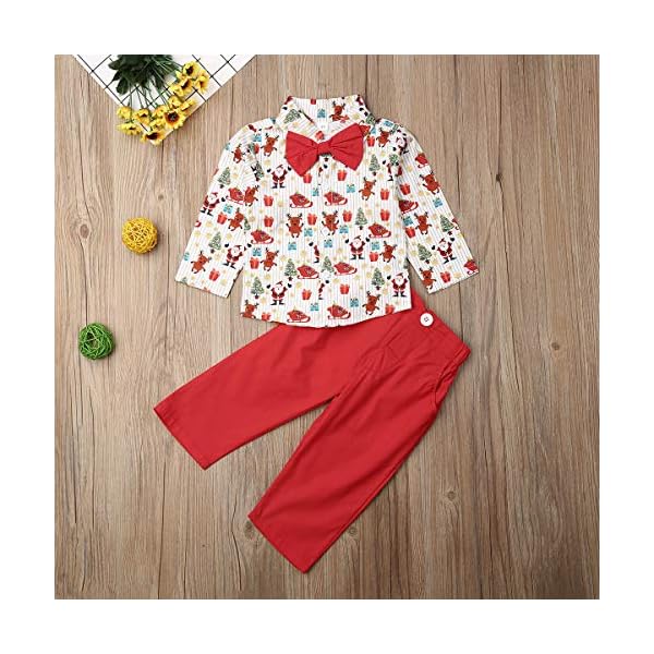 MA&BABY Baby Christmas Boys Clothes Set Gentleman Bow Tie Shirts+Pants 2pcs Red Outfits Set Deer Wedding Party - Image 6