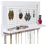 SoCal Buttercup White Jewelry Organizer from Wooden Wall Mounted Holder for Earrings/Necklaces / Bracelets/Accessories (White)