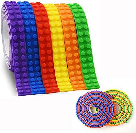 Block Tape for Lego Bricks, 6 Rolls Self Adhesive Baseplate Strips (3.3Ft/ Roll), Non-toxic Cuttable Reusable Silicone Loops for Lego Lover,Kids Toy Gift, Compatible with Major Building Blocks