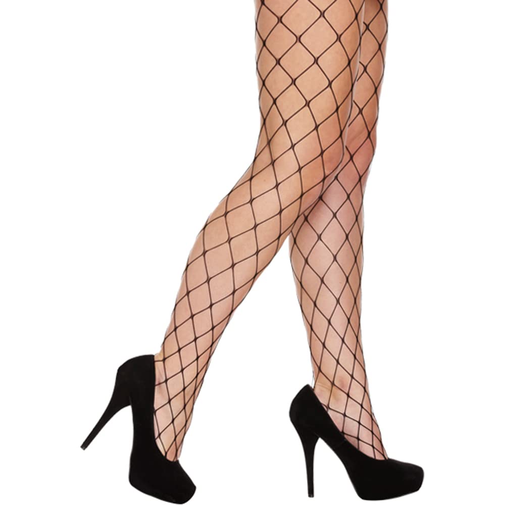 Diva Dazzle Women's Fishnet Tights - Diamond Mesh Lingerie Stockings | Stretchy Black Stockings for Costumes, Fashion, Burlesque, Dance & Gothic Outfits | One Size Fits Most (Black Whalenet)