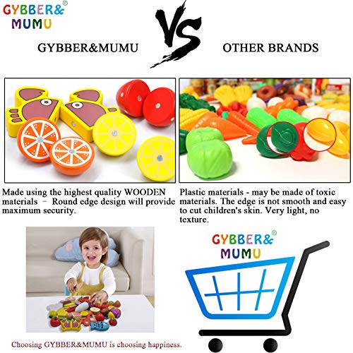 GYBBER&MUMU Play Food Cutting Fruits Vegetables Pretend Food Playset Kitchen Toys Fun [Solid Wood] Educational Early Age Basic Skills Development 40pcs Set - Thumbnail 4