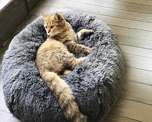 BinetGo Dog Bed Cat Bed Cushion Bed Faux Fur Self-Warming Cat and Dog Bed Cushion Small Medium Large Dog Kennels for Joint-Relief and Improved Sleep - Machine Washable, Waterproof Bottom (Navy-Large)