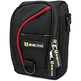 Evecase Digital Camera Nylon Pouch Carrying Protector Case with Strap - Black / Red for Canon PowerShot SX700, ELPH 150, 140, 135, 340, N100, D30, SX600, G16 , SX150 IS, S100, SX230HS, SX230 and More