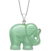Belacqua Natural Green Jade Elephant Pendant Necklace in Sterling Silver, 18" Box Chain, Fashion Jewelry for Women, Gift Box Included