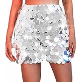 JEWEKY Silver Sequine Mini Skirt New Year's Eve Glitter Bodycon Dance Skirts Rave Party Costume for Women
