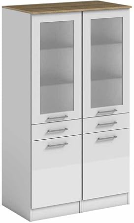 Pharao24 Stand Vitrina Para Cocina Color Blanco Brillante Roble