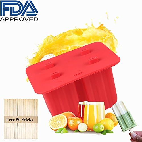 Popsicle Molds - MYOLDSX Silicone Classic Pop Molds with Seal Lid and 50 Wooden Sticks, FDA Approved, Easy-release, BPA-free - Red