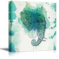 Canvas Wall Art Tribal Elephant Splash-Ink Effect Canvas Prints Home Artwork Decoration for Living Room,Bedroom - 12x12 inches